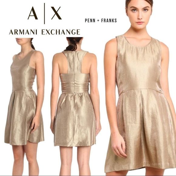 Armani Exchange Gold Metallic Short Dress NWT 12 - Picture 1 of 16